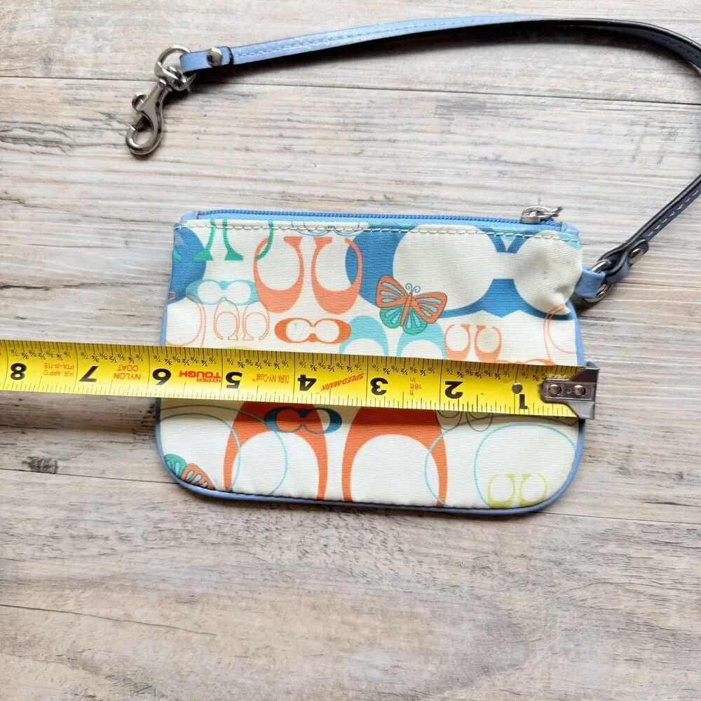 Vintage Coach Optic Butterfly Signature Wristlet Blue Multicolor Y2K Monogram